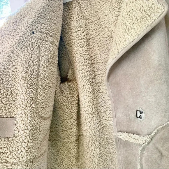 New Free People Cassidy Cozy Jacket Coat Suede Leather Sherpa Oversized Taupe - Picture 6 of 13